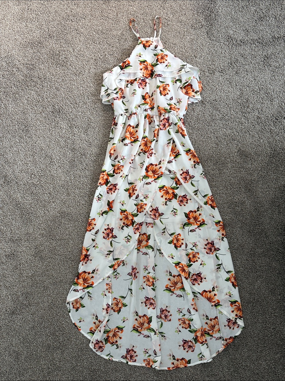 Lush White Maxi Dress with Orange Floral Print